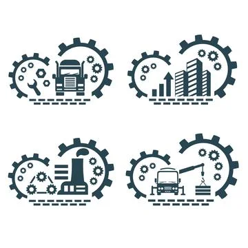 A set of vector logos of transport and industry. Stock Illustration