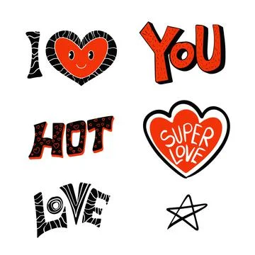 Set of vector love icon sticker. Sticker in flat minimalism style. Stock Illustration