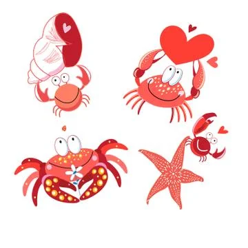 Set of vector in love with red crabs Stock Illustration