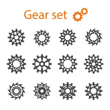 Set of vector machine gears or cogwheels. Gear wheels. Stock Illustration