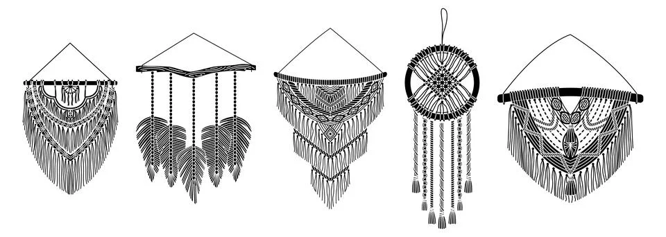 Set of vector macrame murals in boho style. Simple style Stock Illustration