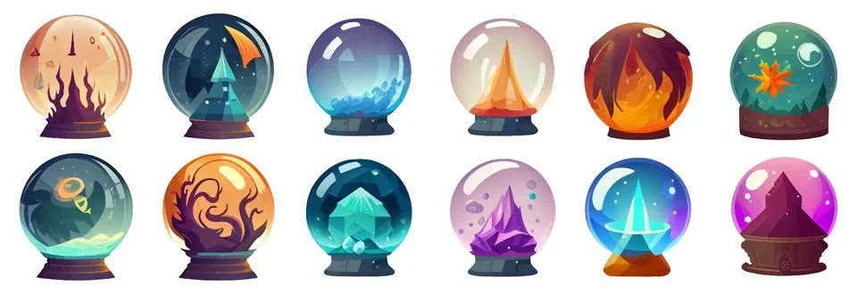 Set vector magic ball illustration of ui interface icons isolated on white Stock Illustration