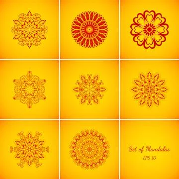 Set of Vector Magic Red Glow Mandalas Stock Illustration