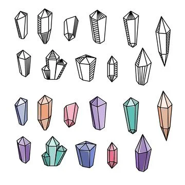 Set of vector magical crystals. Line art. Mystery, witchcraft. Stock Illustration