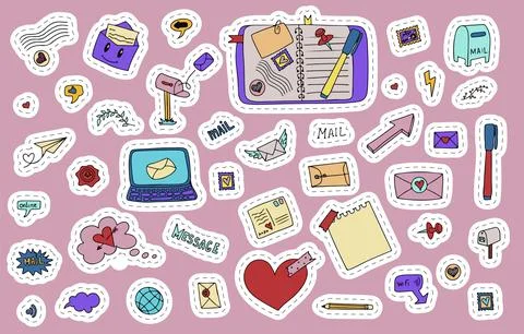 A set of vector mail doodles. Icons with paper envelopes, letters, email. A Stock Illustration