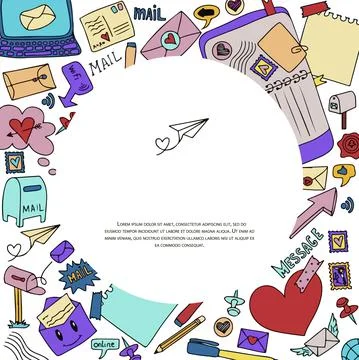A set of vector mail doodles. Icons with paper envelopes, letters, email. A Stock Illustration