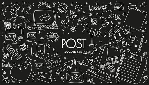 A set of vector mail doodles. Icons with paper envelopes, letters, email. A イラスト素材