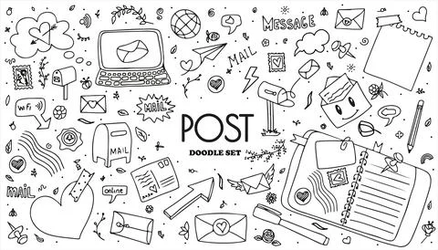 A set of vector mail doodles. Icons with paper envelopes, letters, email. A Stock Illustration