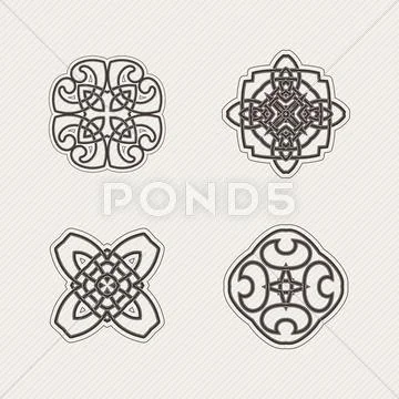 Set of vector mandala symbols. Gothic lace tattoo. Celtic weave with sharp co Stock Illustration