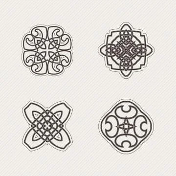 Set of vector mandala symbols. Gothic lace tattoo. Celtic weave with sharp co Stock Illustration