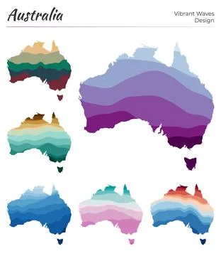 Set of vector maps of Australia. Vibrant waves design. Bright map of countr.. Stock Illustration