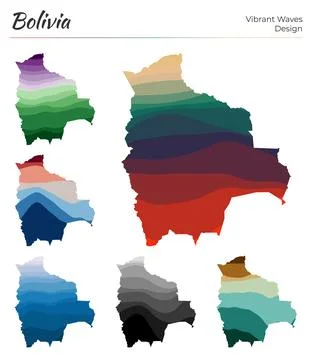Set of vector maps of Bolivia. Vibrant waves design. Bright map of country .. Stock-Illustration
