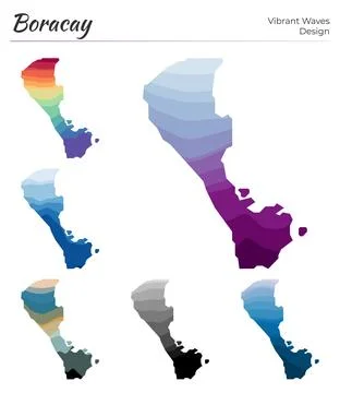 Set of vector maps of Boracay. Vibrant waves design. Bright map of island i.. Stock Illustration