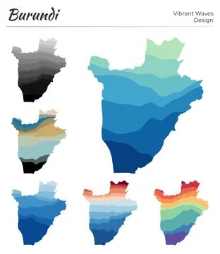 Set of vector maps of Burundi. Vibrant waves design. Bright map of country .. Ilustração Stock