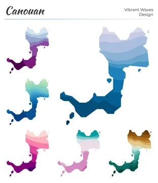 Set of vector maps of Canouan. Vibrant waves design. Bright map of island i.. イラスト素材