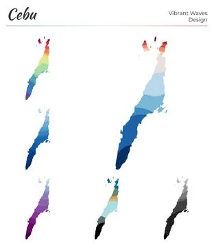 Set of vector maps of Cebu. Vibrant waves design. Bright map of island in g.. 스톡 일러스트