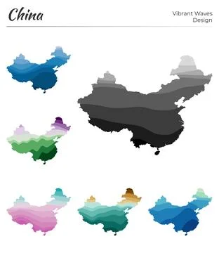 Set of vector maps of China. Vibrant waves design. Bright map of country in.. イラスト素材