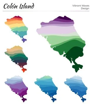Set of vector maps of Colon Island. Vibrant waves design. Bright mapin geom.. Stock Illustration