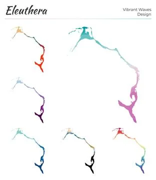 Set of vector maps of Eleuthera. Vibrant waves design. Bright map of island.. Stock Photos