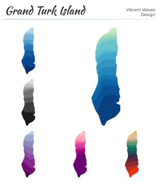 Set of vector maps of Grand Turk Island. Vibrant waves design. Bright mapin.. Illustrazione stock