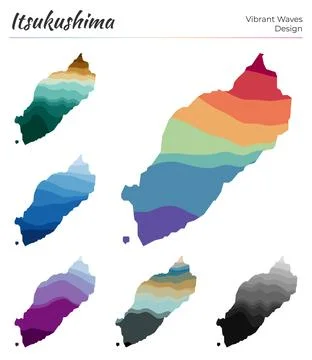 Set of vector maps of Itsukushima. Vibrant waves design. Bright map of isla.. Ilustración de archivo