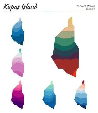 Set of vector maps of Kapas Island. Vibrant waves design. Bright mapin geom.. Stock Illustration