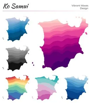 Set of vector maps of Ko Samui. Vibrant waves design. Bright map of island .. Stock Illustration