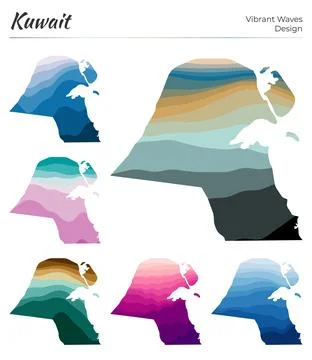 Set of vector maps of Kuwait. Vibrant waves design. Bright map of country i.. Illustrazione stock