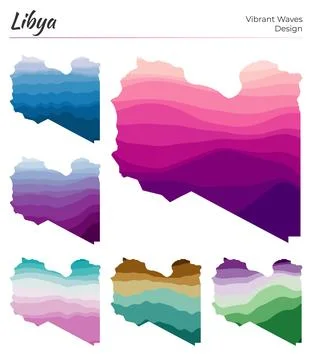 Set of vector maps of Libya. Vibrant waves design. Bright map of country in.. Stock Illustration