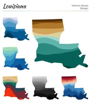 Set of vector maps of Louisiana. Vibrant waves design. Bright map of us sta.. Illustrazione stock