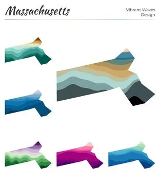 Set of vector maps of Massachusetts. Vibrant waves design. Bright map of us.. Stock Photos