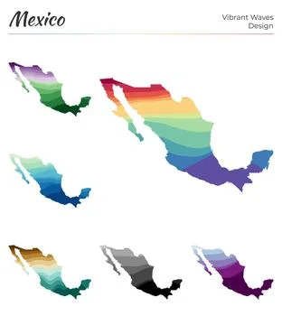 Set of vector maps of Mexico. Vibrant waves design. Bright map of country i.. Stock Illustration