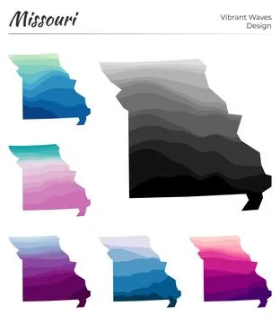 Set of vector maps of Missouri. Vibrant waves design. Bright map of us stat.. Stockillustratie