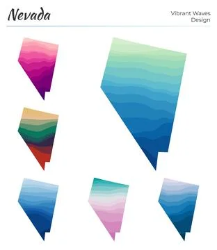 Set of vector maps of Nevada. Vibrant waves design. Bright map of us state .. 스톡 일러스트
