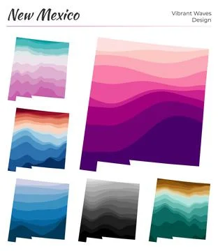 Set of vector maps of New Mexico. Vibrant waves design. Bright map of us st.. Stock Illustration