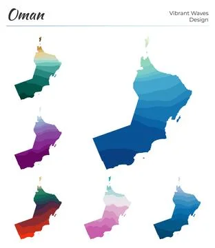 Set of vector maps of Oman. Vibrant waves design. Bright map of country in .. Stock Illustration