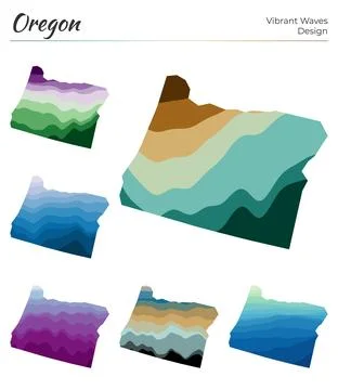 Set of vector maps of Oregon. Vibrant waves design. Bright map of us state .. Stock Illustration