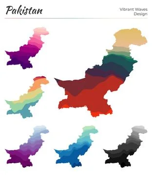 Set of vector maps of Pakistan. Vibrant waves design. Bright map of country.. 스톡 일러스트