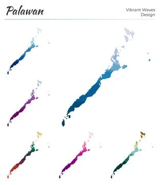 Set of vector maps of Palawan. Vibrant waves design. Bright map of island i.. 스톡 일러스트