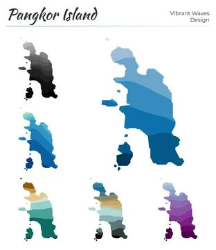 Set of vector maps of Pangkor Island. Vibrant waves design. Bright map in g.. Stock Illustration