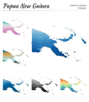 Set of vector maps of Papua New Guinea. Vibrant waves design. Bright map of.. 스톡 일러스트