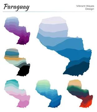 Set of vector maps of Paraguay. Vibrant waves design. Bright map of country.. 스톡 일러스트