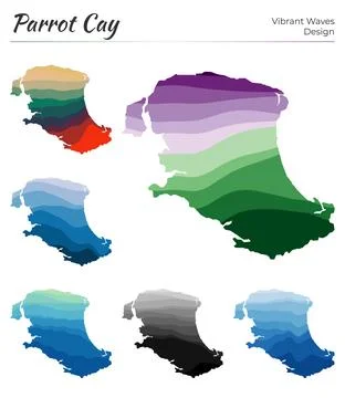 Set of vector maps of Parrot Cay. Vibrant waves design. Bright map of islan.. イラスト素材