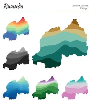 Set of vector maps of Rwanda. Vibrant waves design. Bright map of country i.. 스톡 일러스트
