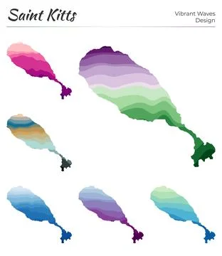 Set of vector maps of Saint Kitts. Vibrant waves design. Bright map of isla.. Ilustración de archivo