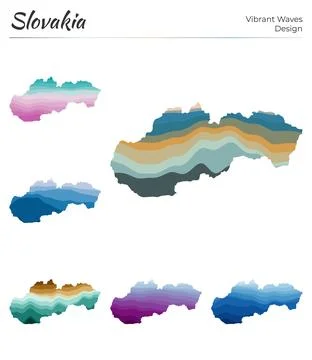 Set of vector maps of Slovakia. Vibrant waves design. Bright map of country.. イラスト素材