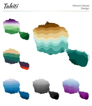 Set of vector maps of Tahiti. Vibrant waves design. Bright map of island in.. Illustrazione stock