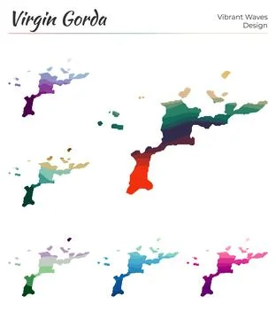 Set of vector maps of Virgin Gorda. Vibrant waves design. Bright map of isl.. Stock Photos