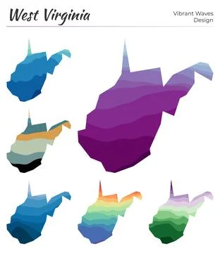 Set of vector maps of West Virginia. Vibrant waves design. Bright map of us.. Illustrazione stock