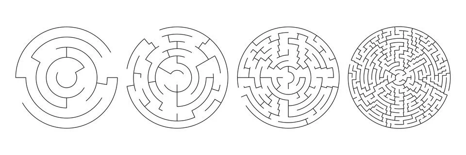 Set Of Vector Mazes. Circle Labyrinth Illustration Stock Illustration
